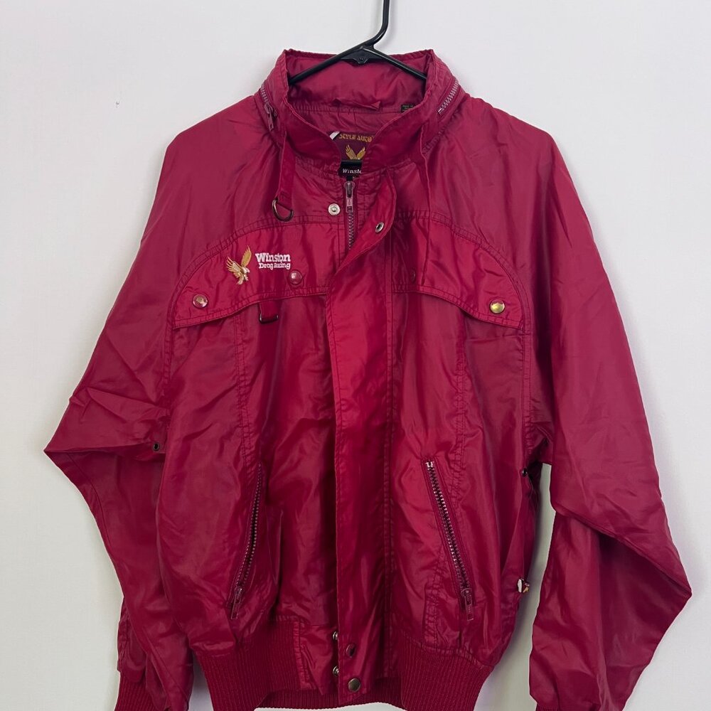 Vintage Red Winston Cigarette Drag Racing Jacket w/ zip up Hood, Size M